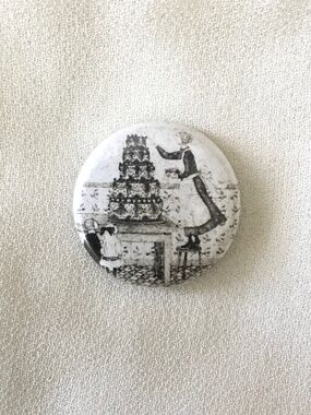 Vintage Edward Gorey Birthday Cake Button Pin